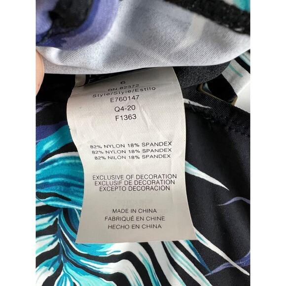 Island Escape Black Blue Tropical Floral Tankini Top 6 - Picture 4 of 5